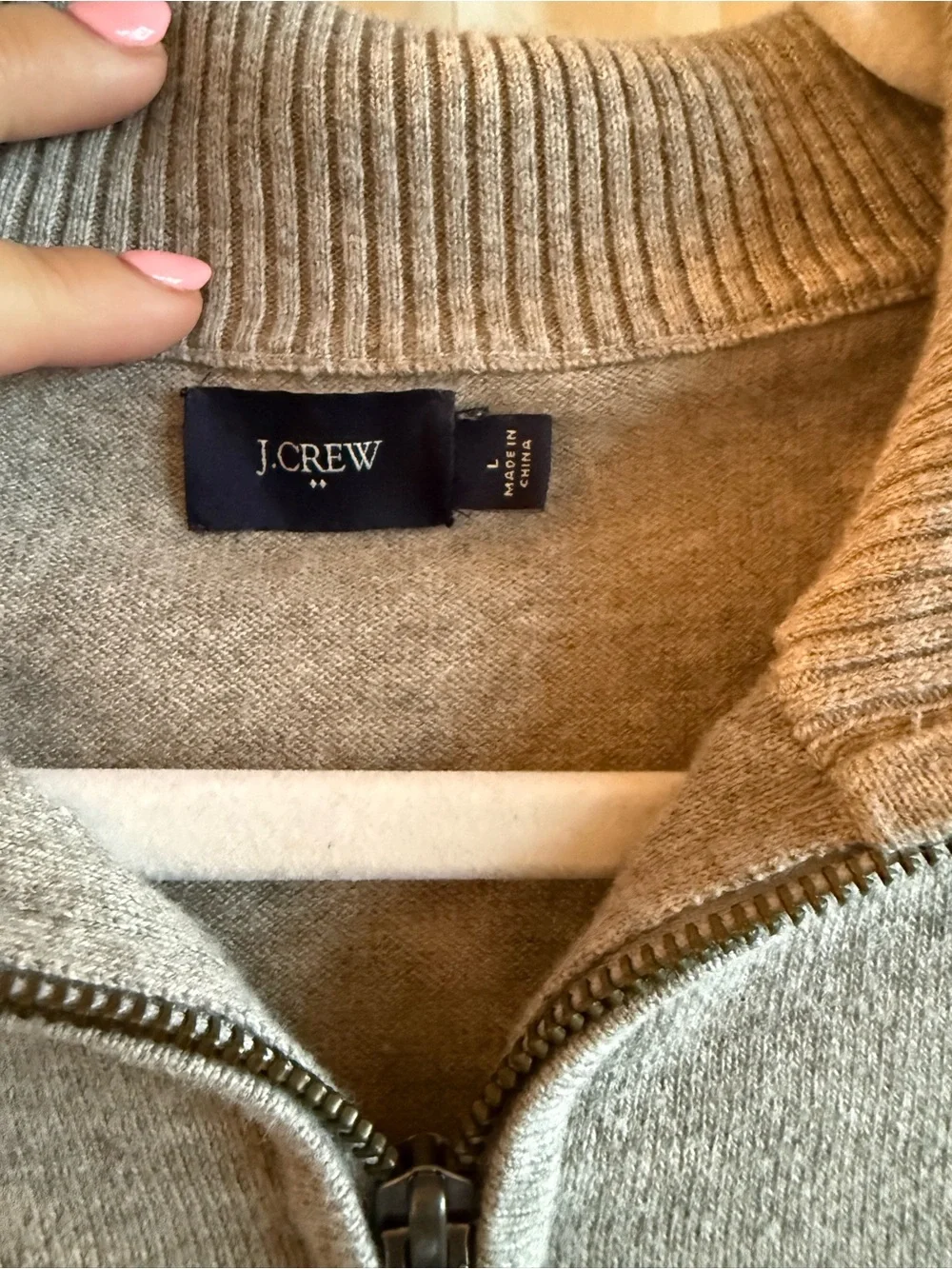 J.Crew Men's Large Quarter-Zip Sweater in Light Taupe - Classic Casual